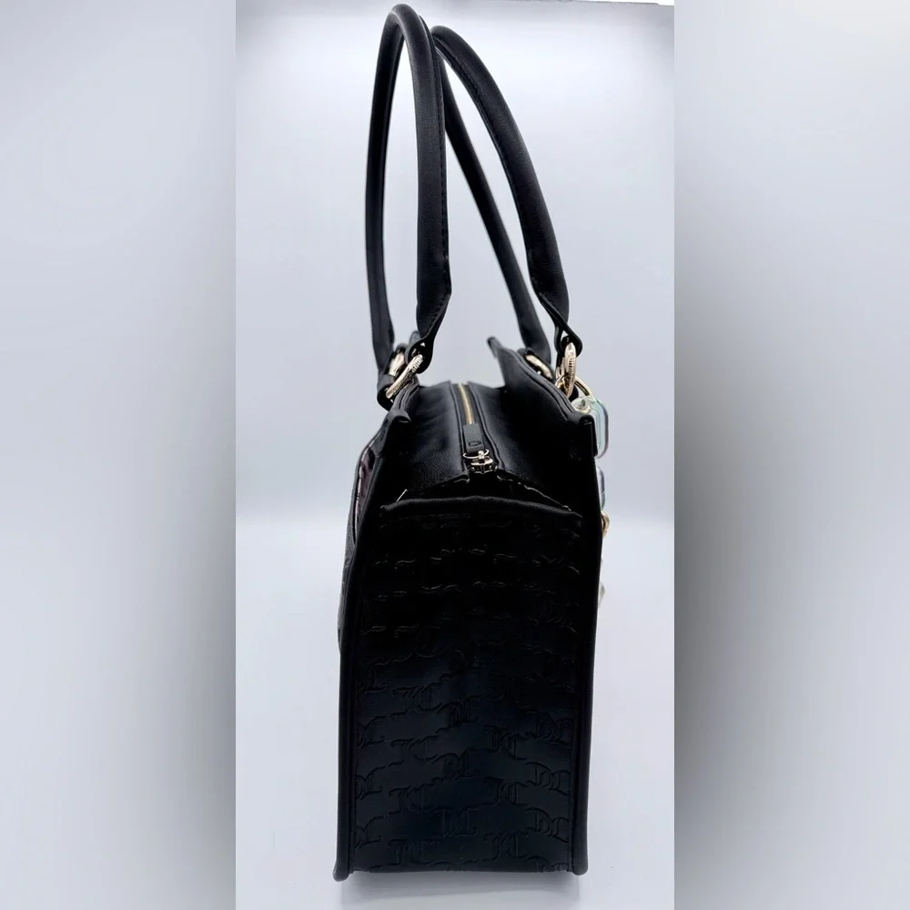 NWT Juicy Couture Black Monogram‎ Satchel Bag Chain Strap Rhinestone Logo